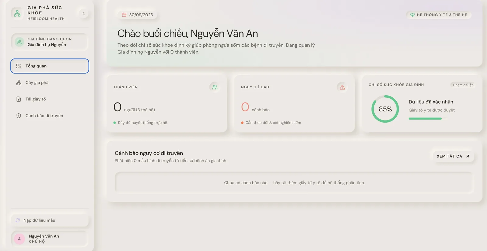 Gia Phả Sức Khỏe family health dashboard