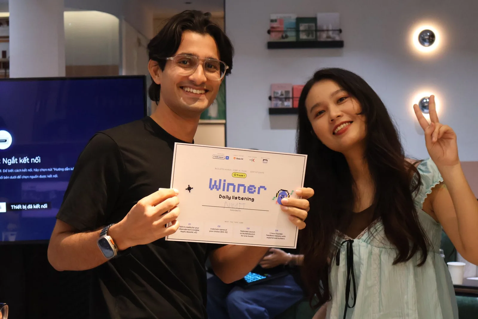 Nimit with the Daily listening winner certificate
